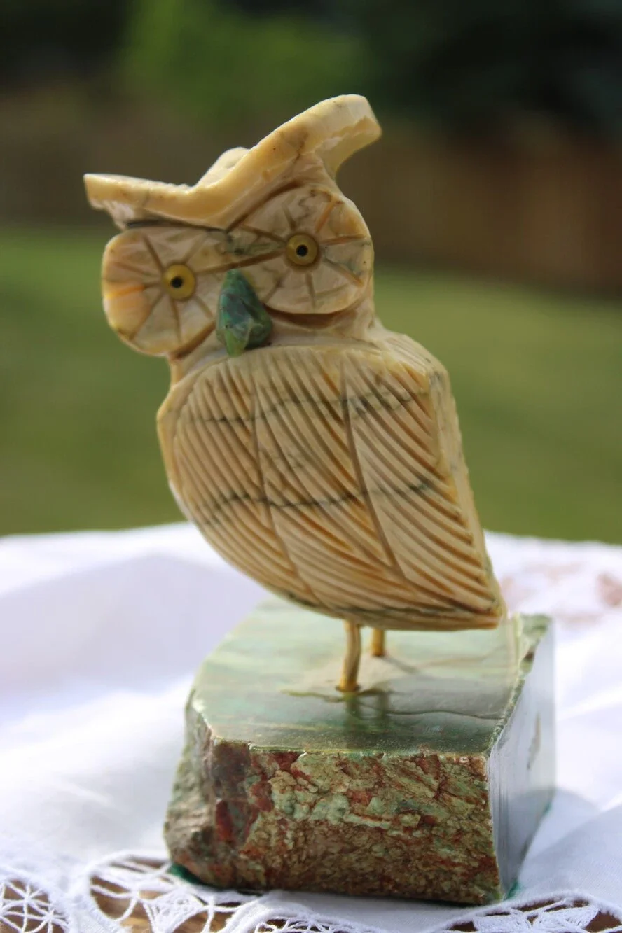 Vintage Carved Stone Owl Sculpture – Handcrafted Marble/Soapstone Figurine – 5”